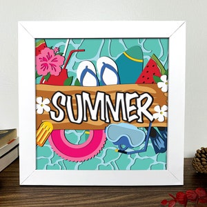 Shadow Box 3D été, Svg été 3D, Svg été 3D Box, Svg été Sea Light Box, papier cartonné en couches, modèle de boîte d'ombre