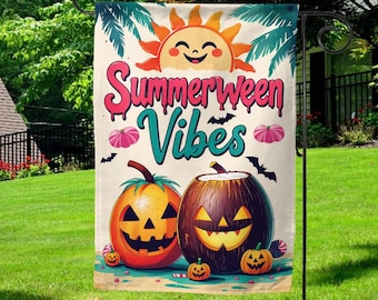 Summer Garden Flag Summerween Banner Garden and Yard Decoration Spooky Garden Banner Jack o Lantern Pineapple Yard Decorations Porch BZGL01