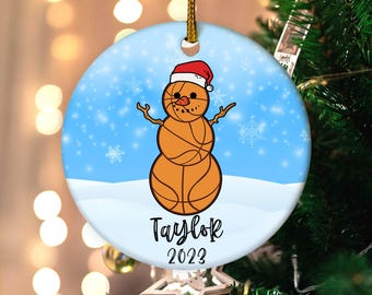 Personalized Basketball Ornament - Snowman Name Ornament - 2025 Basketball Ornament - Custom Christmas gift - Family Keepsake GTK4218