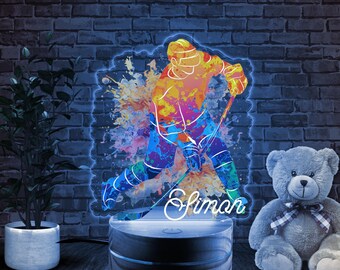 Hockey Personalized LED Night Light - Custom Remote Control, Ideal for Kids' Rooms, Man Caves, Sports Fans & Unique Gifts! BYMG15