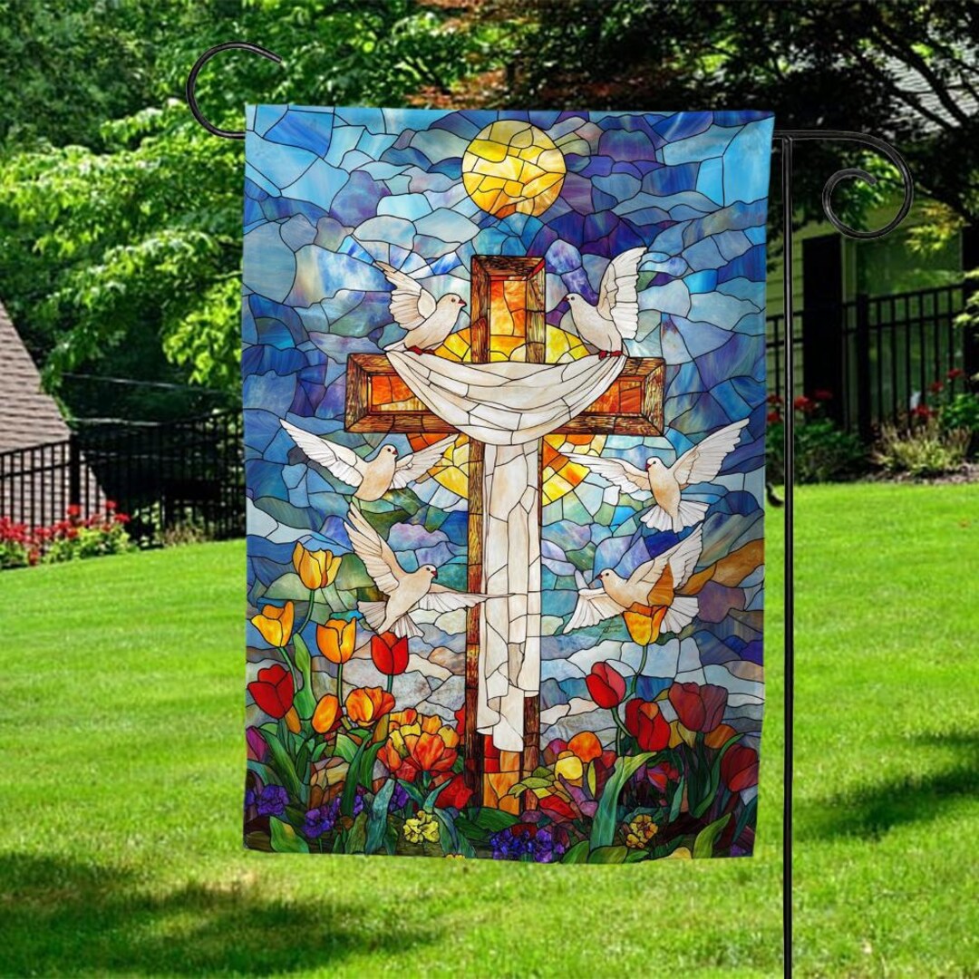 Collections Etc Solar Lighted Easter Cross Garden Flag