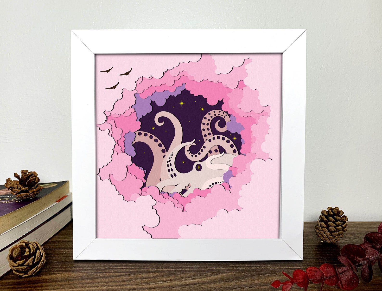 Octopus Shadow Box 3D Svg ,octopus 3D Svg ,octopus 3D Box Svg ,octopus ...