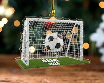 Custom Name Soccer 2025 Ornament, 2D Football Gold Ornament, Christmas Sports 2D flat Gift, Acrylic/Wooden Sport Ornament JCRD19-5