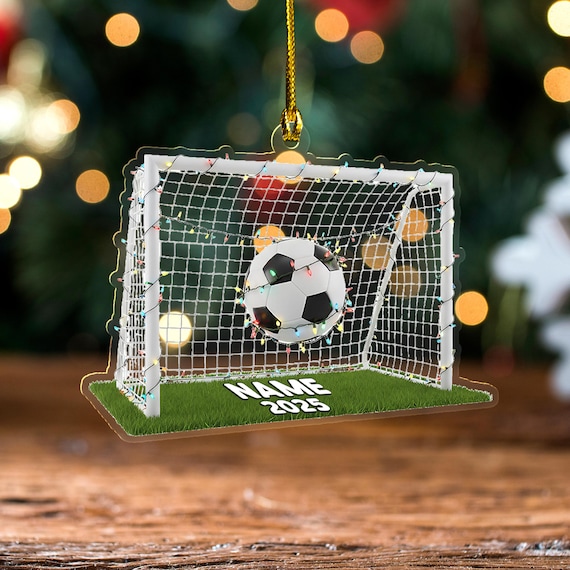 Custom Name Soccer Ornament 2025, 2D Flat Football Sports Ornament, Personalized Acrylic or Wooden Christmas Gift JCRD19-5