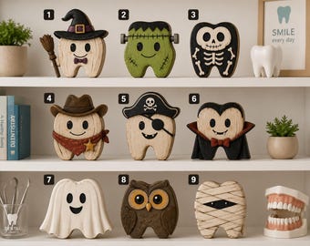 Cute Halloween Tooth Wooden Block Set Dentist Office Decor Pediatric Dentistry Tiered Tray Sign JRD-QOD02