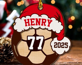 Personalized Soccer Christmas Ornament, Custom Name Wood Ornament for Soccer Players, Sports Lover Holiday Gift 2025 JCTJ01