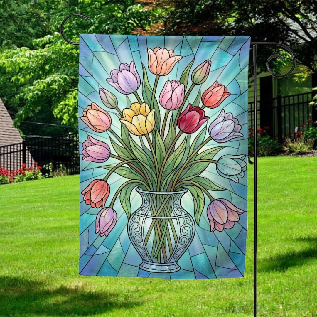 Tulip Garden Flag, Stained Glass Flag, Garden Flag, Spring Flowers Flag ...
