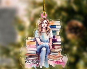 Girl Reading Book - Custom Book Titles, Personalized Acrylic Ornament Christmas Gift For Teacher P242863