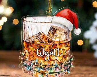 Personalized Whiskey 2D Flat Acrylic Ornament, Whiskey Lover Gift, Bourbon Christmas Ornament, Bar Pub Whiskey Ornament, Alcohol C1L503