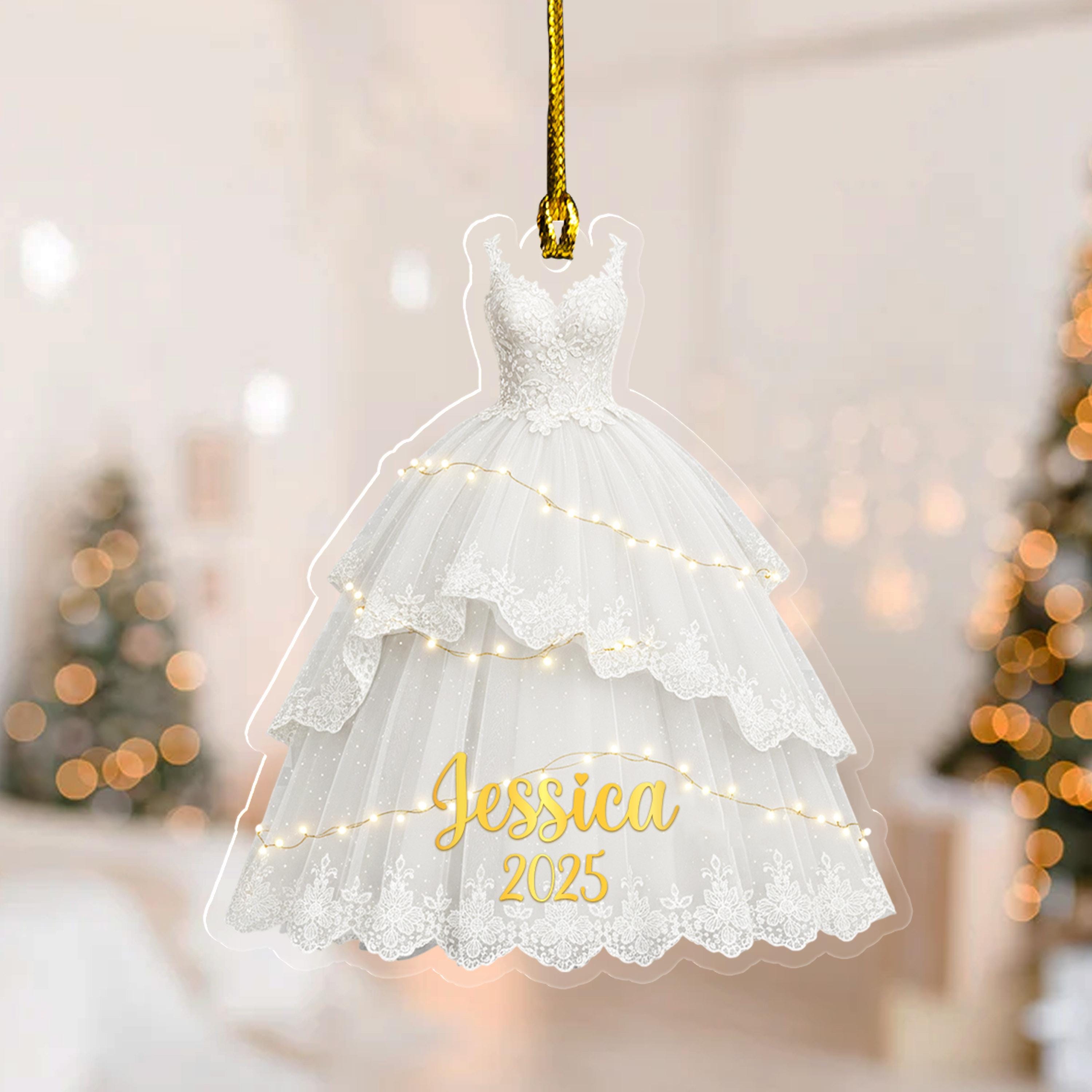 white christmas dresses Personalized Wedding Dress & Tuxedo Ornament main image 0