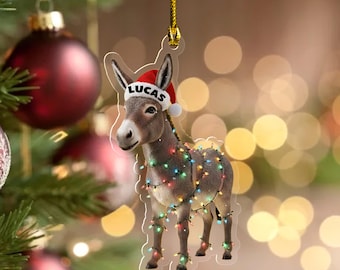 Custom Name Donkey Christmas Ornament, Donkey Lover Decor, Flat 2D Ornament, Christmas Tree Hanging Decor, Gift For Donkey D2M409