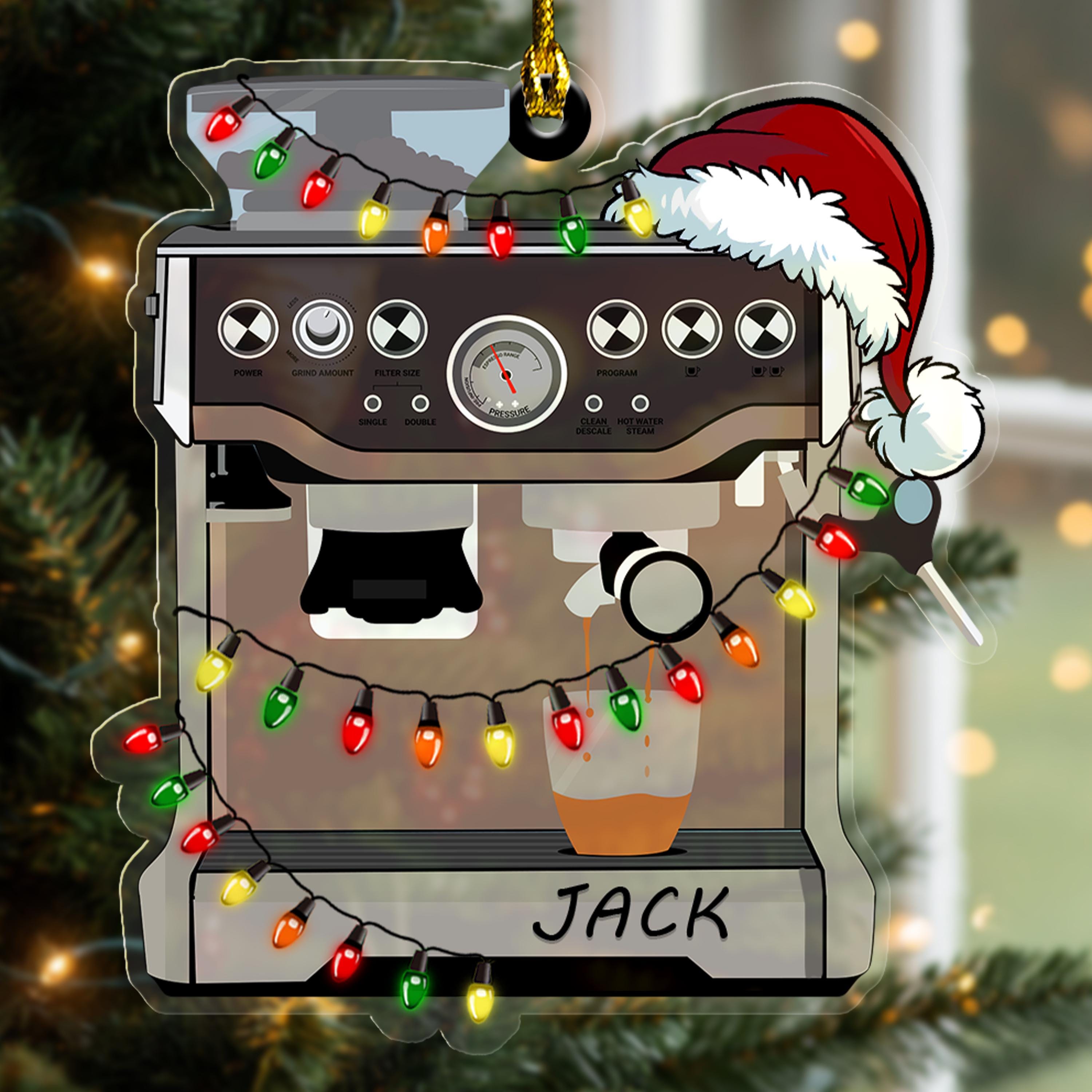 Personalized Coffee Machine Ornament, Flat 2D Christmas Gift for
