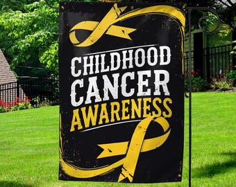 Childhood Cancer Awareness Double Sided Flag - Gold Ribbon Garden Flag, Rainbow Design, Pediatric Cancer Support, Kid Fighting Cancer D2I405
