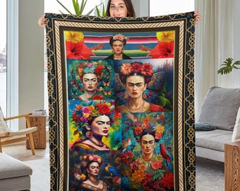 El mejor regalo Hermosa manta polar Frida Kahlo, manta Sherpa de visón, manta de pintor, manta Frida Kahlo BXL467