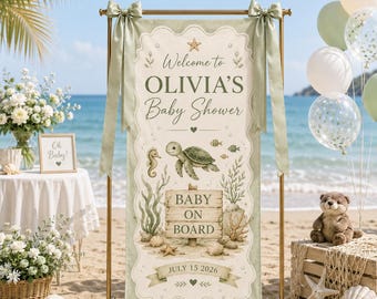 Baby On Board Welcome Sign, Ocean Baby Shower Welcome Sign, Sea Turtle Baby Shower Banner, Custom Baby Shower Decor, Beach Theme NRD-KSH20