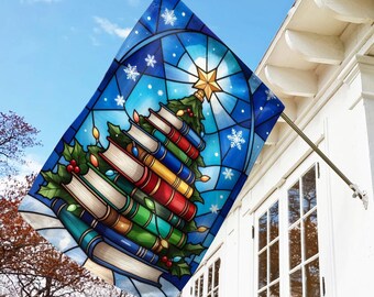 Christmas Stained Glass Garden Flag, Nativity Winter Yard Decor, Religious Holiday Outdoor Banner, Christmas Garden Gift C2HT23-4