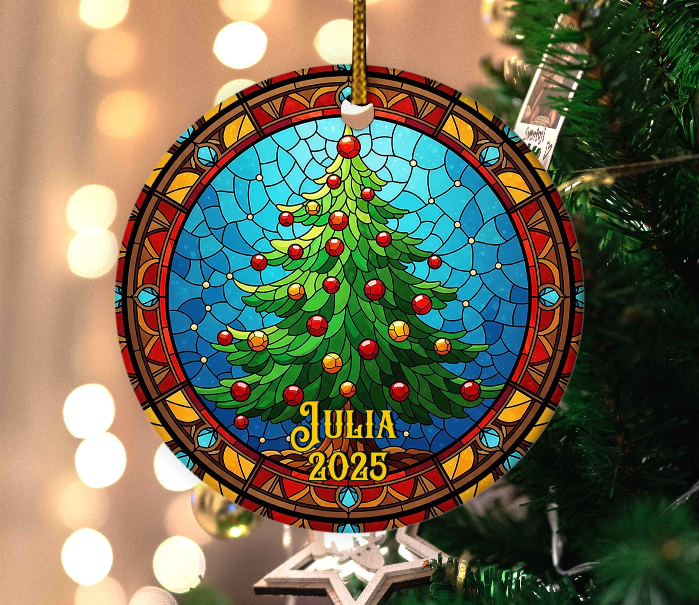 Personalized Stained Glass Christmas Ornament 2025 – Custom Name ...