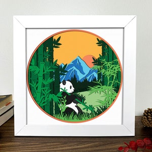 Panda Shadow Box 3D Svg, Panda 3D Svg, Panda 3D Box Svg, Panda Light Box Svg, Arte em cartolina em camadas, Modelo de caixa de sombra