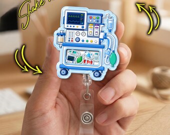 Anesthesia Machine Shaker Badge Reel, Anesthesiology Gift, Nurse CRNA MD Badge Holder, Cute Anesthesia Badge Reel for Medical Staff NHSV12