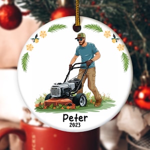 Lawn Mower Christmas Ornament Personalized Custom, Landscapers, Cutting The Grass Ornament, Push Mower Ornament, Gift For Lawn Boy NEXI18