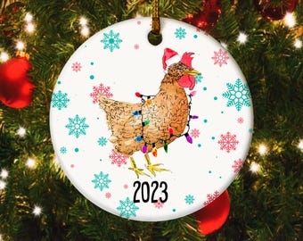 Personalized Christmas Ornament, 2023 Yearly Christmas Ornament, Chicken Keepsake Ornament, Custom Christmas Ornament SJ3219