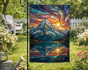 Mountain Range Stained Glass Flag, Nature Flag, Mountain Flag, Garden Flag, Garden Decoration, Nature Lovers C2HX08-1