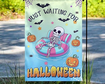 Summerween Garden Flag, Skeleton Yard Decor Funny Summer Garden Decor Trendy Outdoor, Halloween Lawn Decor Summer Halloween Yard Flag NGSI06
