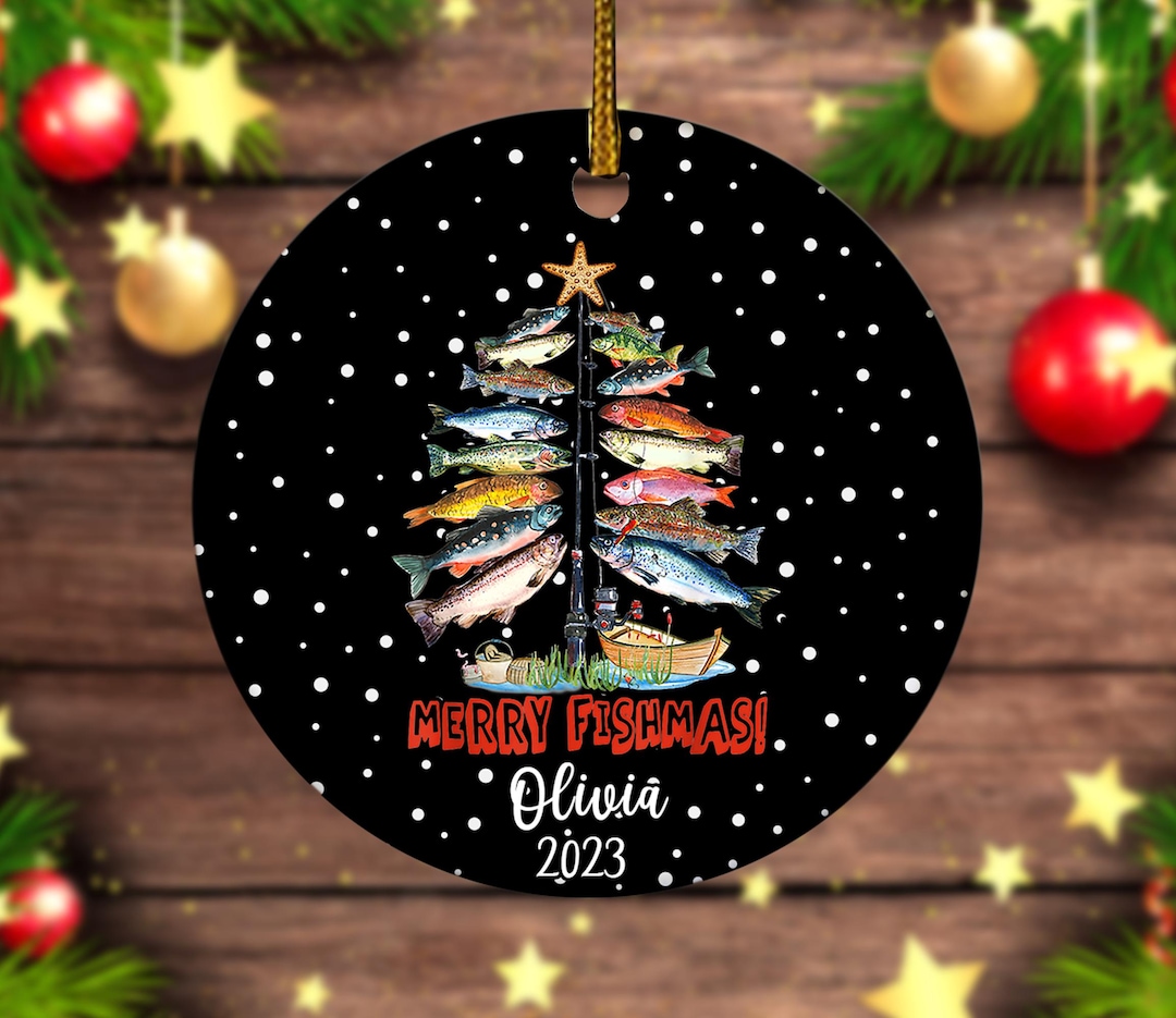 Custom Fishing Christmas Tree Ornament, Merry Fishmas Ornament ...