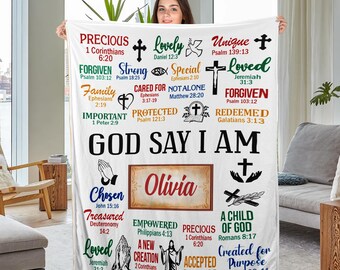 God Say I Am, Custom Name, Personalized Blanket, Inspiration Quote Blanket, Positive, Easter Gift, Christian Gift, Jesus Lover Gift DZOI05