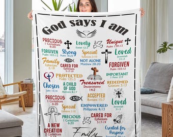 God Say I Am, Custom Name, Personalized Blanket, Inspiration Quote Blanket, Positive, Easter Gift, Christian Gift, Jesus Lover Gift BXLN16