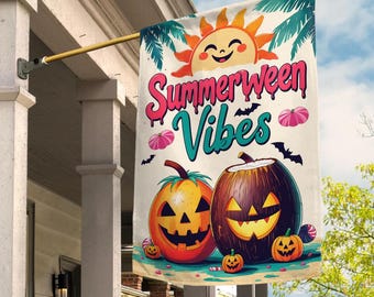 Summer Garden Flag Summerween Banner Garden and Yard Decoration Spooky Garden Banner Jack o Lantern Pineapple Yard Decorations Porch BZGL01