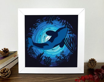 Killer Whale Shadow Box 3D Svg,Killer Whale 3D Svg,Killer Whale 3D Box Svg,Killer Whale Light Box,Layered Cardstock Art, Shadow Box Template