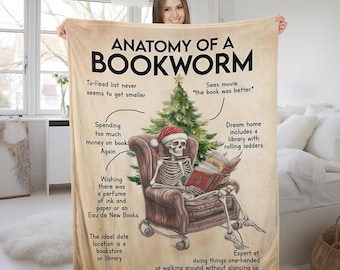 Skeleton Reading Throw Blanket, Book Blanket, Book Lover Gift, Reading Gift, Bookish Gift For Readers, Favorite Book Blanket For Her KCUK04