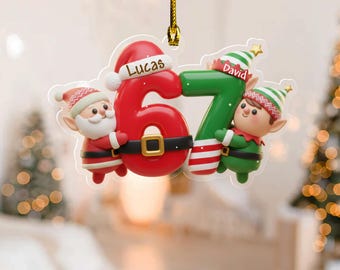 Personalized 67 Ornament, Funny Six Seven Flat Christmas Ornament, Custom Name Gen Alpha Meme Gift, Trendy Holiday Decor 2025 JCS532