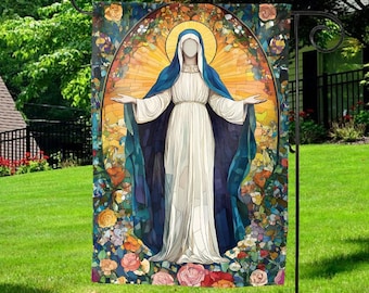 Catholic Garden Flag, Blessed Mother Decor, Catholic House Banner, Catholic Home Gift, Mary Flag, Mary Gift, Catholic Gift D2HP21