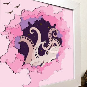 Octopus Shadow Box 3D Svg ,octopus 3D Svg ,octopus 3D Box Svg ,octopus ...