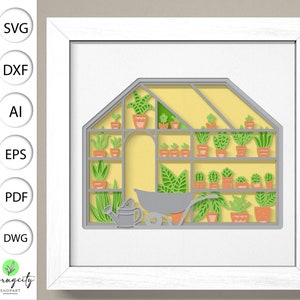 Caixa de sombra de estufa 3D SVG, Caixa de sombra de estufa 3D Svg, Caixa de sombra de primavera Svg, Caixa de sombra de estufa, 3D Papercut Svg, Cartolina em camadas