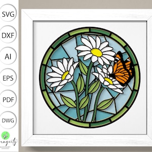 Vitrail fleurs Daisy Shadow Box 3D, Daisy 3D Box Svg, Daisy Light Box Svg, Daisy Flowers 3D Svg, Art du papier cartonné en couches