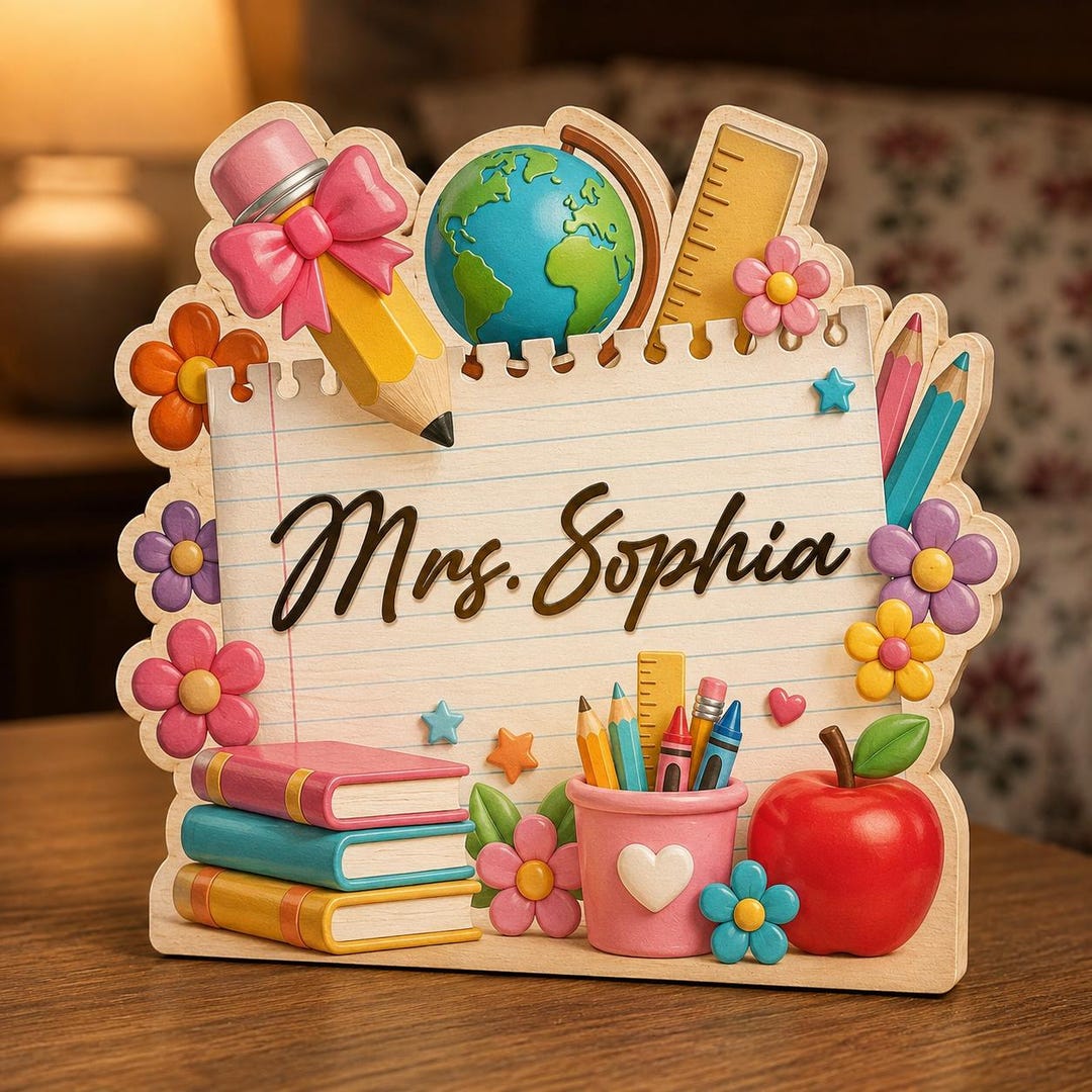Personalized Teacher Wooden Block Sign, Custom Teacher Desk Decor ...