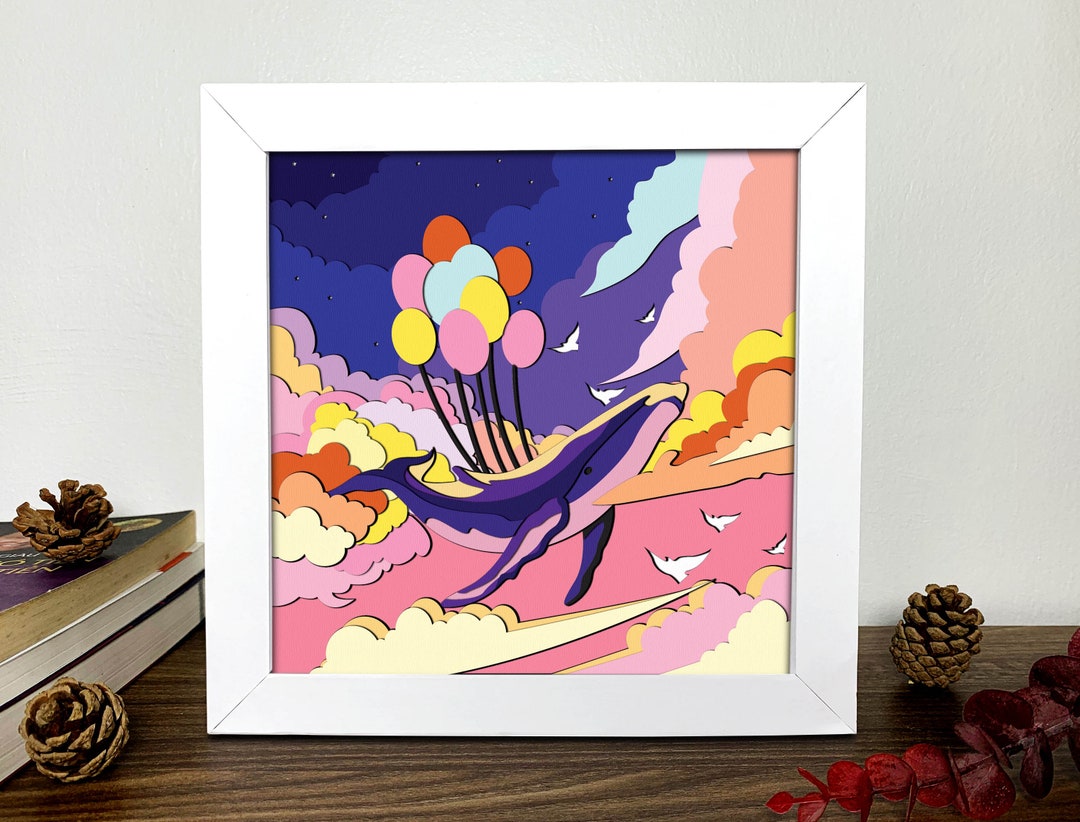 Flying Whale Shadow Box 3D Svg Flying Whalev 3D Svg ,flying Whale 3D ...