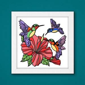 Kolibri Schatten Box 3D svg, Kolibri 3D Box svg, Tier Light Box svg, Kolibri 3D svg, geschichteter Karton Kunst, Schatten Box Vorlage