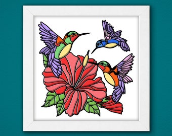 Hummingbird Shadow Box 3D Svg ,Hummingbird 3D Box Svg ,Animal Light Box Svg ,Hummingbird 3D Svg,Layered Cardstock Art,Shadow Box Template