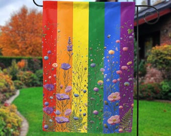 Floral Progressive Pride Flag Garden & House Banner, LGBTQ+ Flag For Home, Beautiful Flower Gay Pride Garden Flag, Pride is Beauty NHPV09