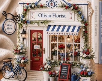 Custom Name Florist Shop 2D FLAT Wooden Block Patriotic Floral Decor JDNG68