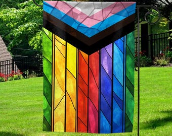 Stained Glass Pride Flag Garden & House Banner, LGBTQ+ Flag For Home, Beautiful Flower Gay Pride Garden Flag, Pride is Beauty D2E308