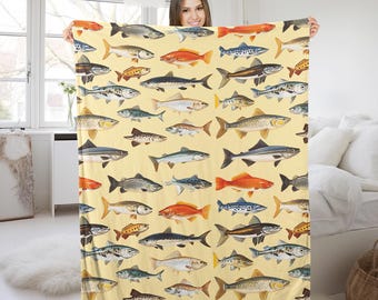 Vintage Fishing Blanket | Cozy Cabin Lodge Throw | Soft Velveteen Plush Blanket for Toddlers, Cribs & Pet Comfort,Fishing Lovers Gift JCLM16