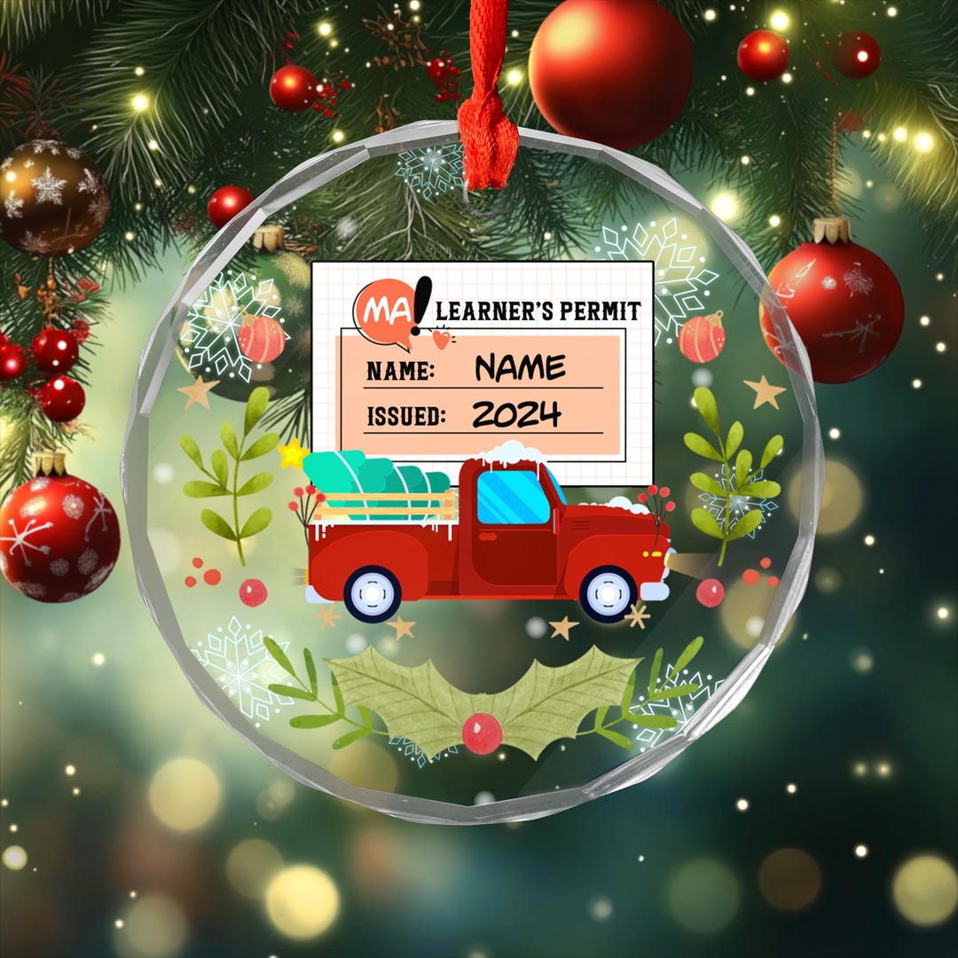 Learner's Permit Christmas Glass Ornament, Learners Permit Personalized ...