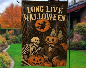 Long Live Halloween Garden Flag, Vintage Witch & Pumpkin Yard Flag, Spooky Haunted House Outdoor Decor, Trick or Treat Banner NGTE03