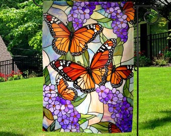 Butterfly Garden Flag, Stained Glass Floral Flag, Garden Flag, Spring Flowers Flag, Welcome Spring, House Decor, Mother's Day Gift BYMH18