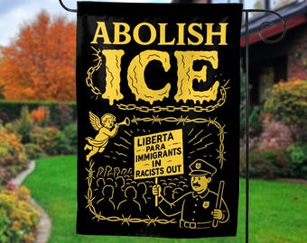 ICE Equals American Gestapo garden flag, Bold Anti-ICE Political flag, Distressed Graphic Lawn Decor, Abolish ICE Statement Piece NGSW04